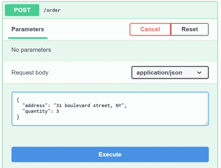 Create Order by Swagger