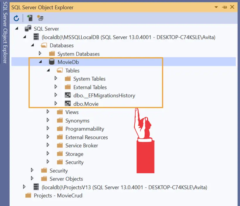 database created by ef core