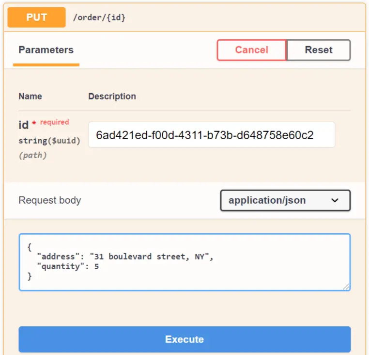 updating order swagger