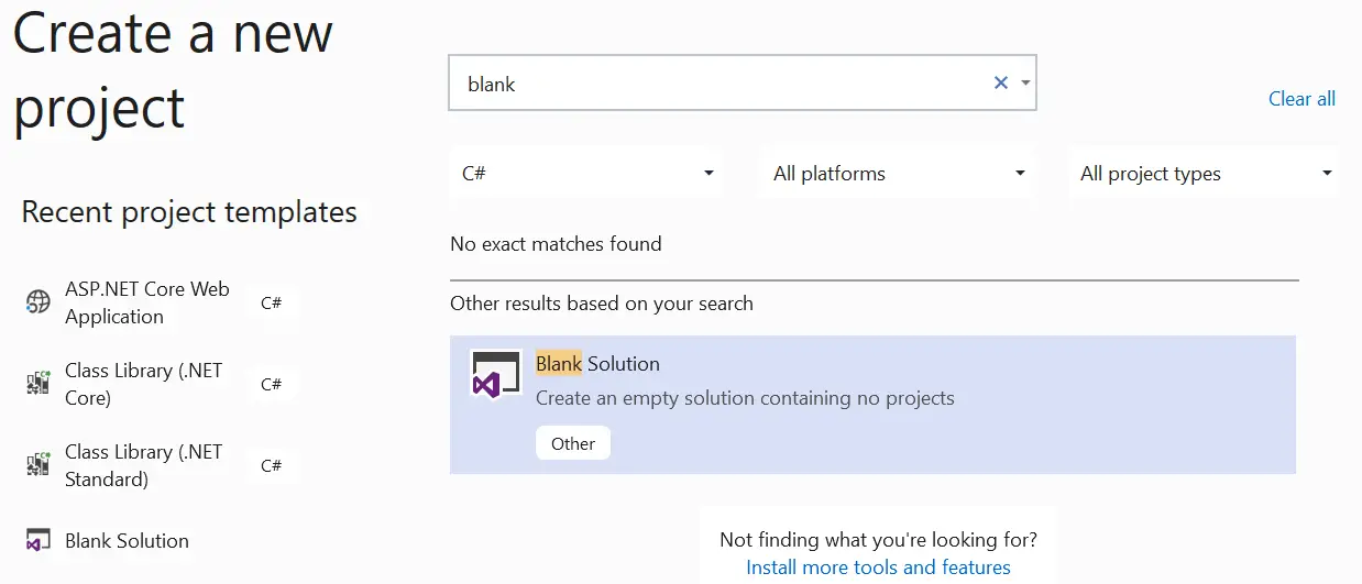 blank solution visual studio