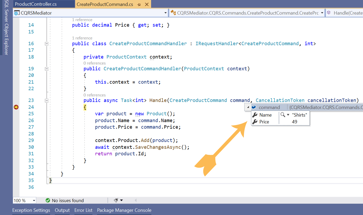 CQRS Mediator method Breakpoint