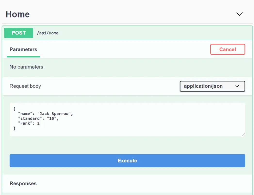 creating student record in swagger