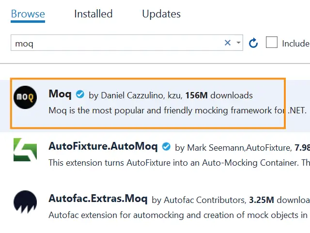 moq framework installation