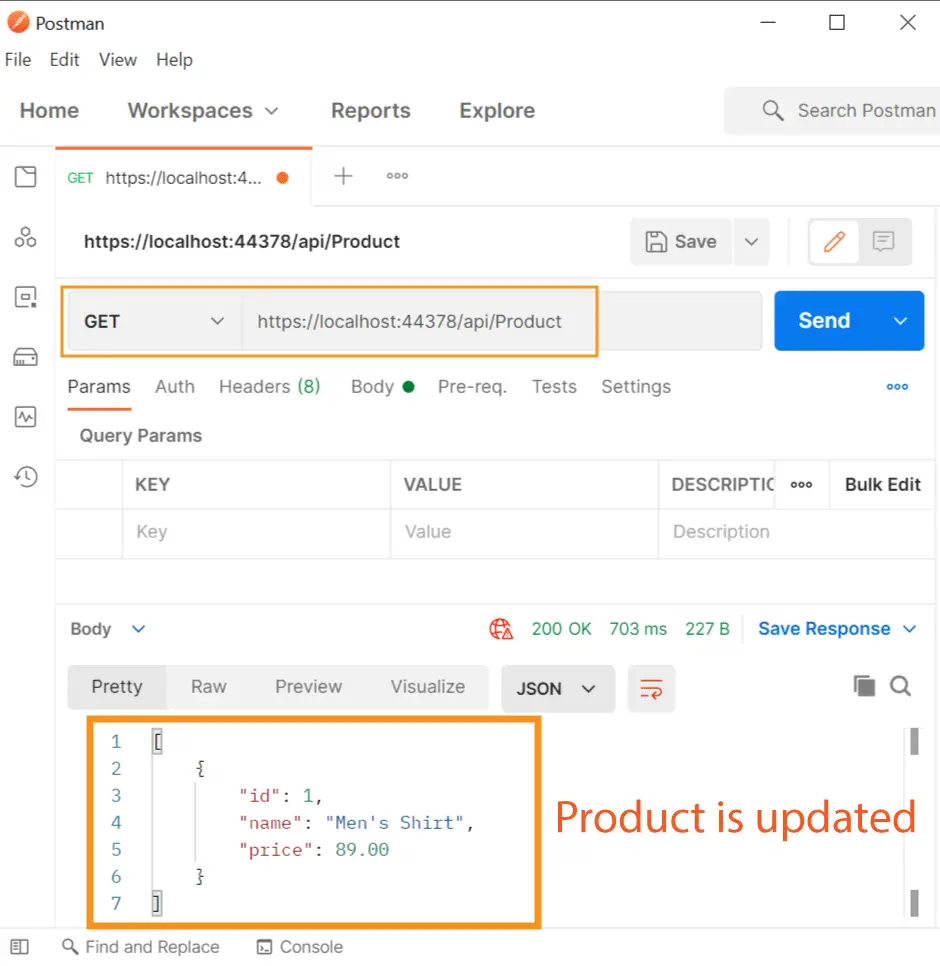 product updated postman