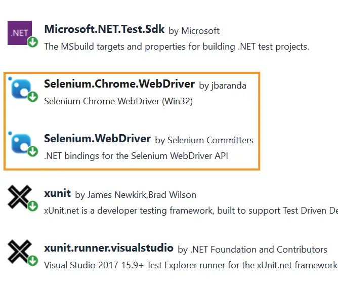 Selenium NuGet Packages