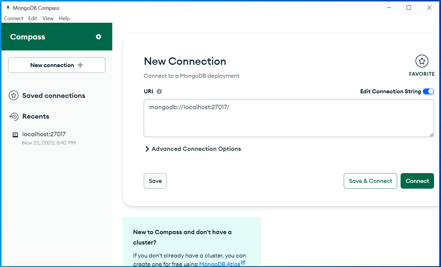 connect to mongodb database with Compass