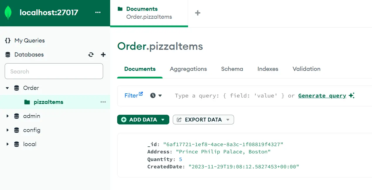 Order Id MongoDB Compass