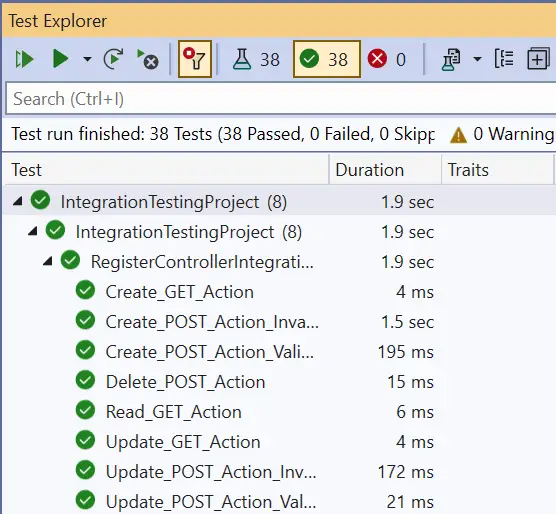 ASP.NET Core Integration Tests Successful